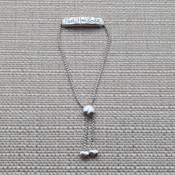 7 Inch Sterling Silver Faith Hope Love Heavy Adjustable Bracelet A5829 - Picture 2 of 7